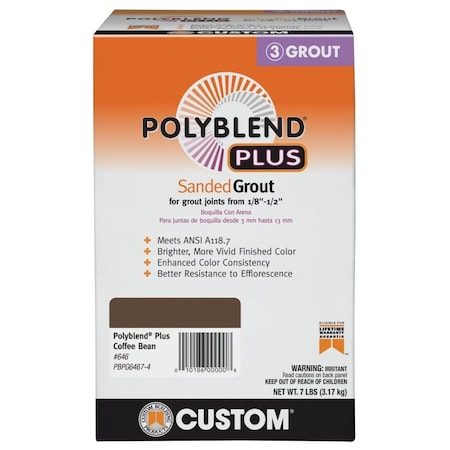 Custom Building Products Polyblend Plus Sanded Grout, Solid Powder, Characteristic, Coffee Bean, 7 lb Box PBPG6467-4